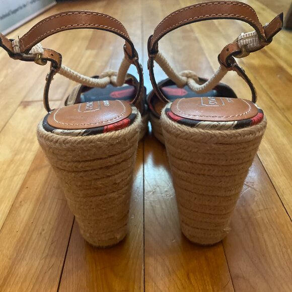 Coach Vintage Catolina Brown Coach Tag Motif Espadrille Wedge Sandal 10 - Picture 3 of 5